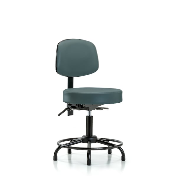 Desk Stool, Vinyl, Bk, RT, Tilt, Glides, Blu