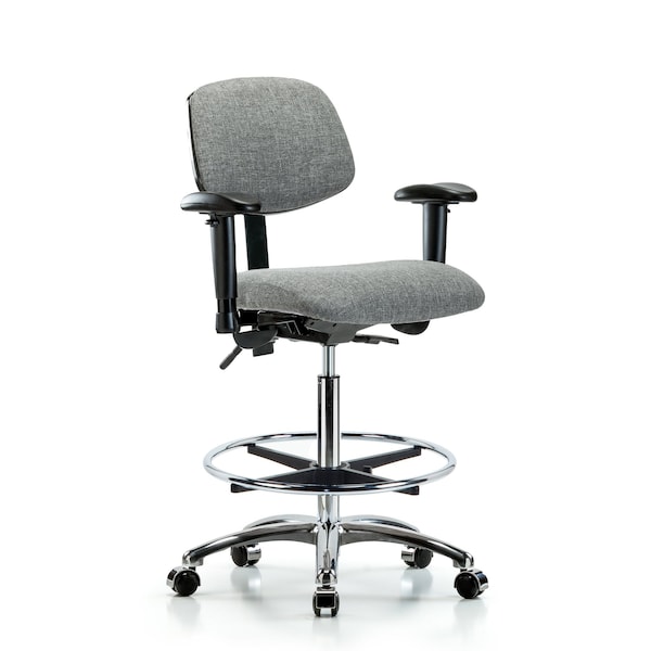 High Bench Chair Chair, Fab, Hi Ben, Chr Tilt AA CF Cast, Gry, Adjustable Arms, 26" to 35-1/2" Height