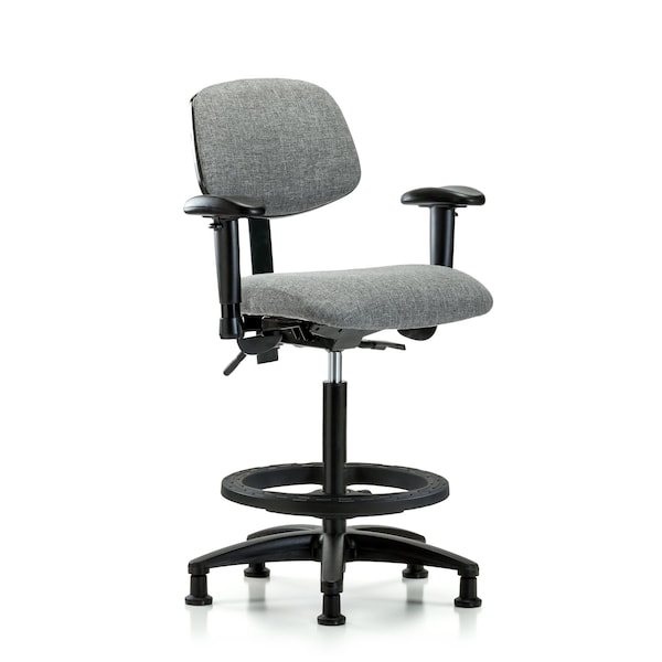 Chair, Fabric, Hi Bench, AA BF Glides, Gry, 6-Way Adjustable, 26" to 35-1/2" Height, Grey