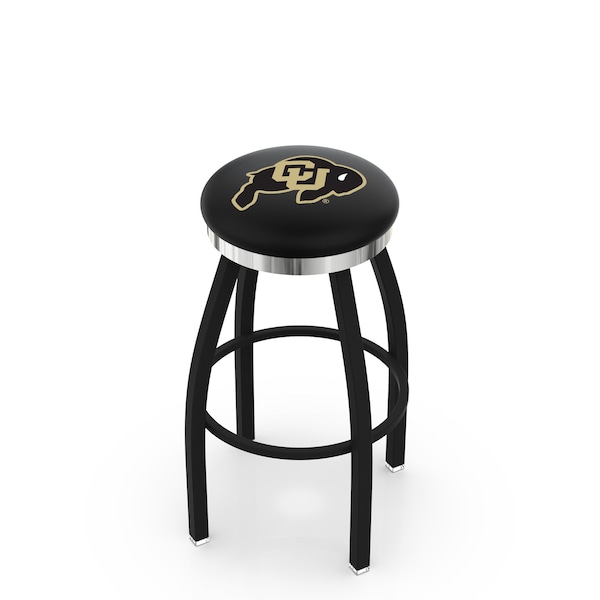 25" Blk Wrinkle Colorado Swivel Bar Stool, Chrome Ring