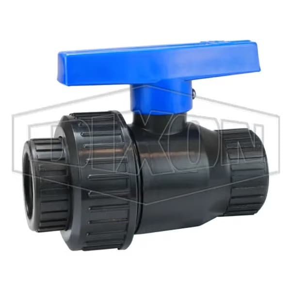 Single Union Ball Valve, 1 in Nominal, FNPT End Style, Polypropylene Body, Full Port, EPDM Softgoods