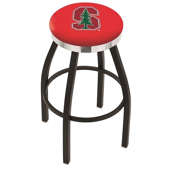 25" Blk Wrinkle Stanford Swivel Bar Stool, Chrome Ring