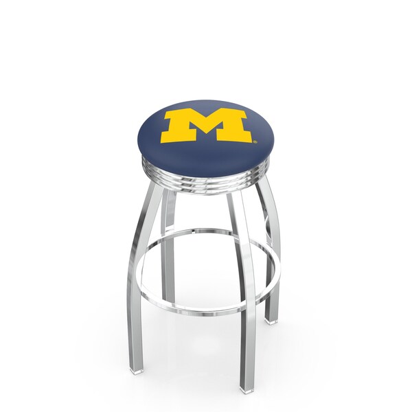 25" Chrome Michigan Swivel Bar Stool, Accent Ring