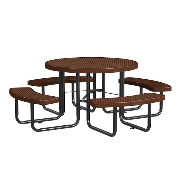 Round Picnic Table, Brown, Surface Mount, 46 in