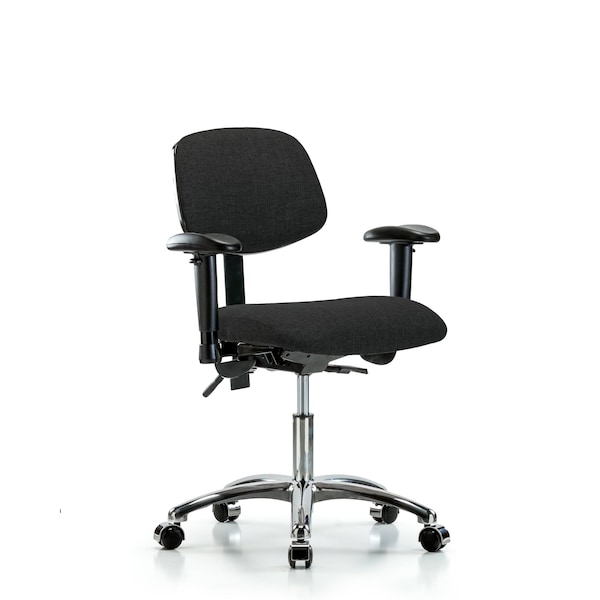 Desk Chair Desk Chair, Fabric, Chrome AA Casters, Blk, Adjustable Arms, 19" to 24" Height, Fabric