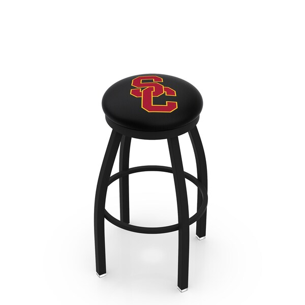 25" Blk Wrinkle USC Trojans Swivel Bar Stool, Accent Ring