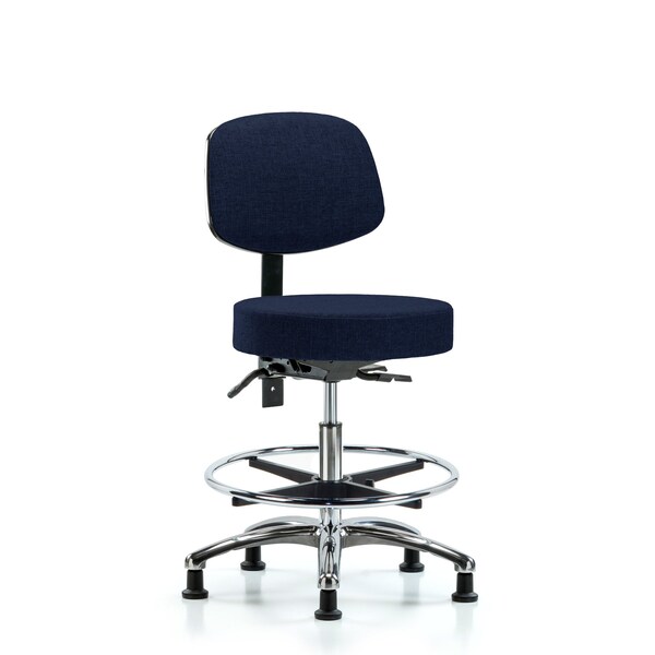 Bench Stool, Med, Fab, Bk Chrm, CF, Gld Nav