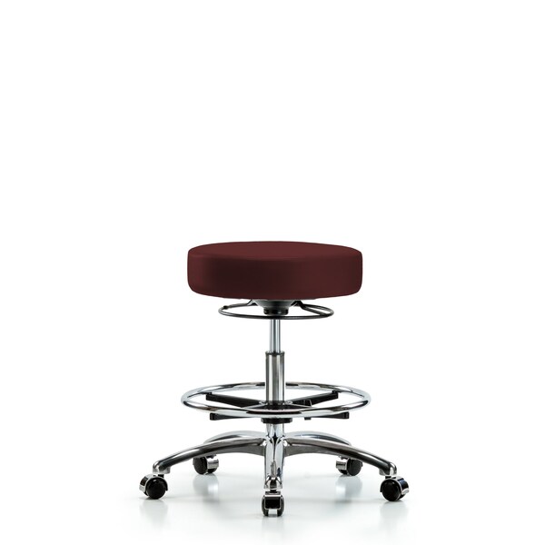 Bench Stool, Med, Vinyl, Chrm, CF, Cstrs, Burg