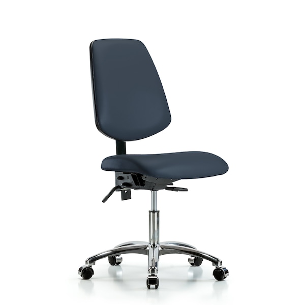 Desk Chair Desk Chair, Vin, Med, Bk, Chrm, Casters, Navy, No Arms, 18" to 23" Height, Vinyl