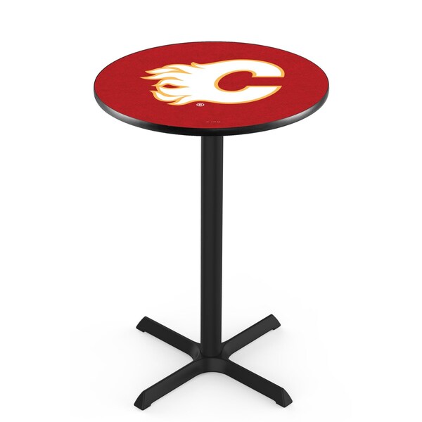 42" Blk Wrinkle Calgary Flames Pub Table, 36" dia. Top