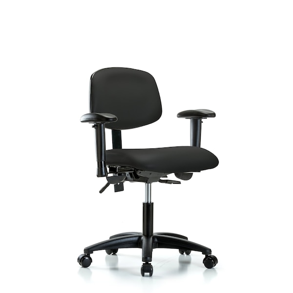 Desk Chair Desk Chair, Vinyl, Tilt AA Casters, Blk, Adjustable Arms, 18" to 23" Height, Vinyl, Black