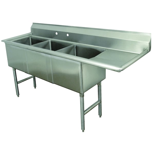 Fabricated Sink 3-compartment 24 in. right drainboard
