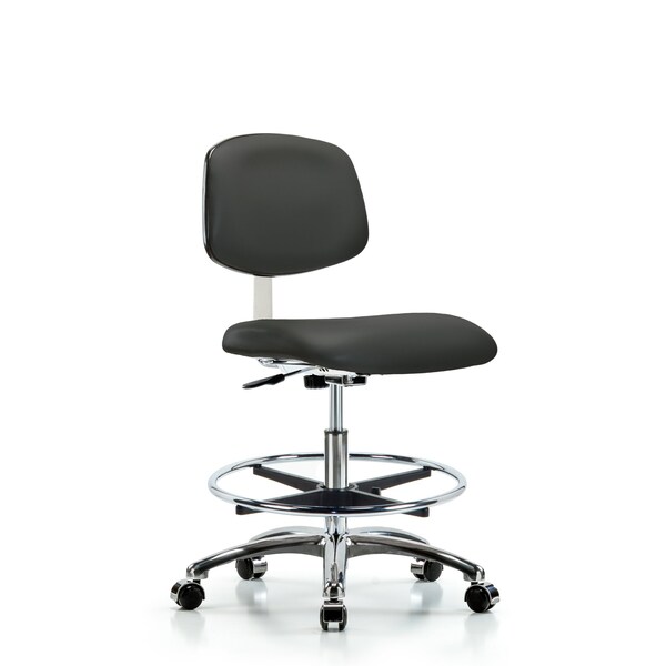Clean Room Chair Med Ben Chair, Vin, Chrm, CF, Cast, Gry, CL10, 22" to 29" Height, Vinyl, Charcoal