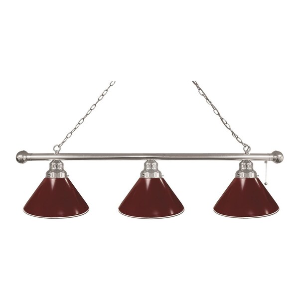 Burgundy 3 Shade Billiard Light, Chrome Fixture