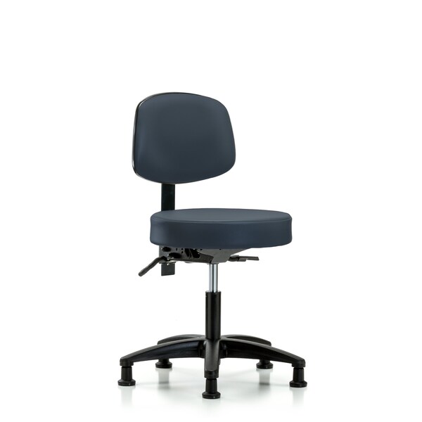 Desk Stool, Vinyl, Bk, Tilt, Glides, Nav