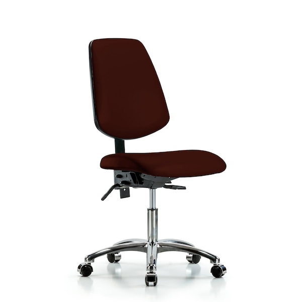 Desk Chair Desk Chair, Vinyl, Med, Bk, Chrm, Cast, Burg, No Arms, 18" to 23" Height, Vinyl, Burgundy