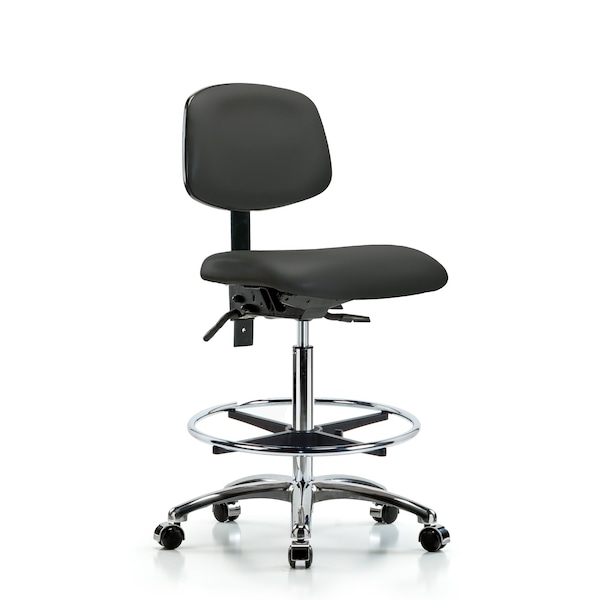 Chair, Vinyl, Hi Bench, Chr CF Casters, Gry, No Arms, 26" to 35-1/2" Height, Charcoal
