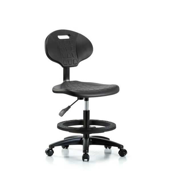 Erie Med Bench Chair, BF, Casters, No Arms, 19" to 27" Height, Black; Blue