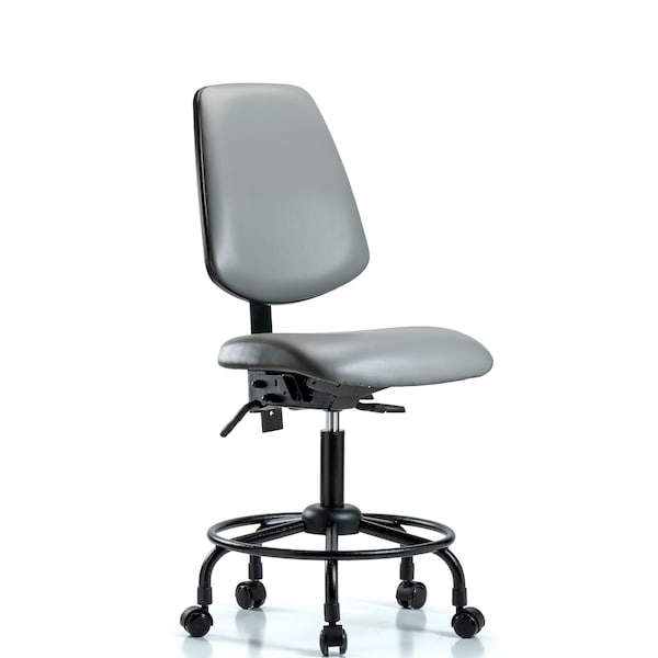 Vinyl Chair, Desk, Round Tube Base, Med Back, Casters, Sterling