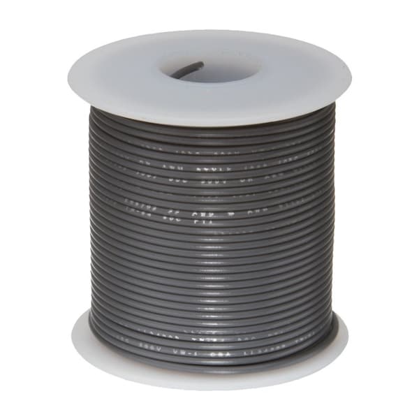 20 AWG Stranded Hook Up Wire, Gray, 25 ft, 0.056" Diameter, 300V