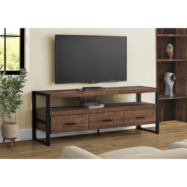 Tv Stand, 60 Inch, Console, Storage Drawers, Living Room, Bedroom, Metal, Brown