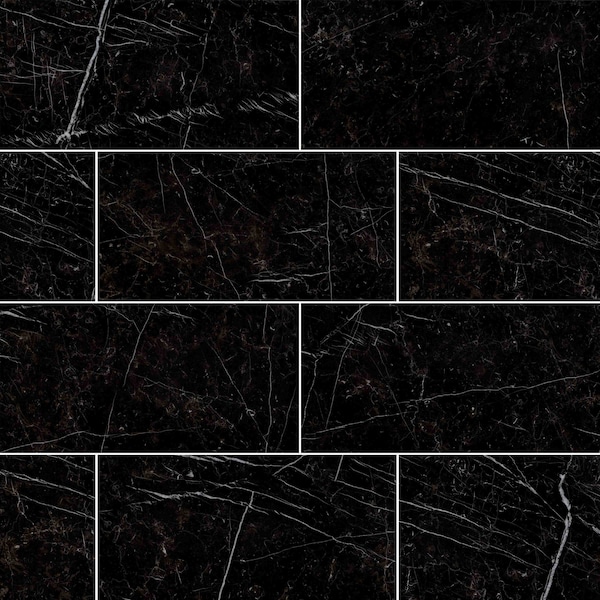 Regallo Marquina Noir 12" X 24" Polished Porcelain Floor And Wall Tile, PK7