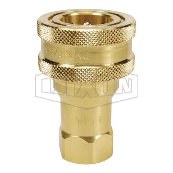 DQC H Industrial Interchange Poppet Valve Female Coupler, 3/4-14 Nominal, Female BSPP, Brass