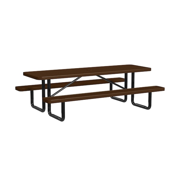 Rectangle Picnic Table, Brown, In Ground Mount, 8 ft L