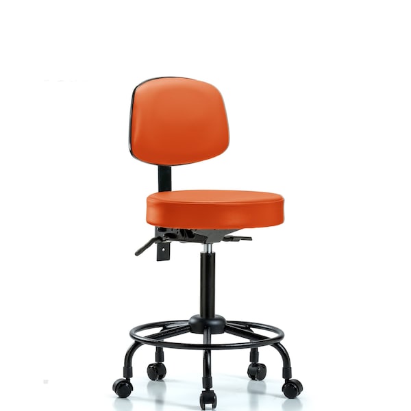 Med Bench Stool, Vinyl, Bk, RT, Cast, Org, Caster Type: Rolling