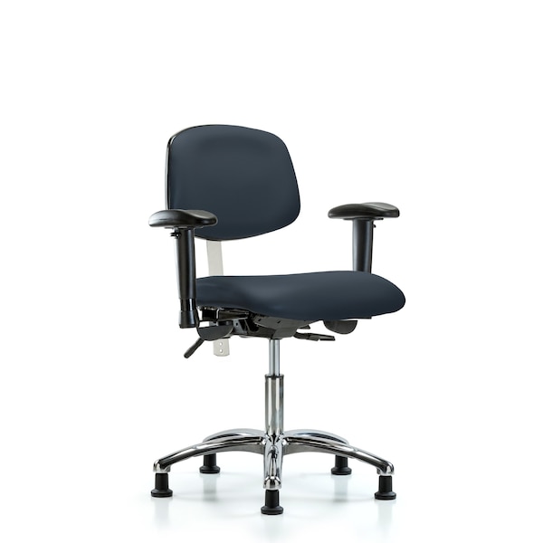 Clean Room Chair Desk Chair, Vin, Chr, Tilt, AA, Gld, Nvy, CL100, Adjustable Arms, 18" to 23" Height
