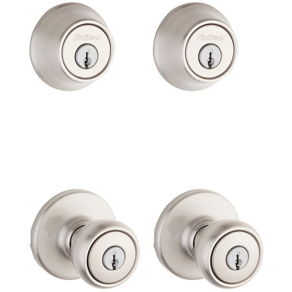 Deadbolt and Entry Lockset, 3 Grade, Keyed Alike Key, Metal, Satin Nickel, K2 Keyway
