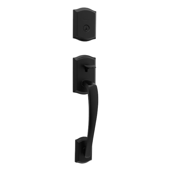 Single Cylinder Prescott Exterior Handleset , SmartKey , RCAL Latch, RCS Strike Matte Black Finish