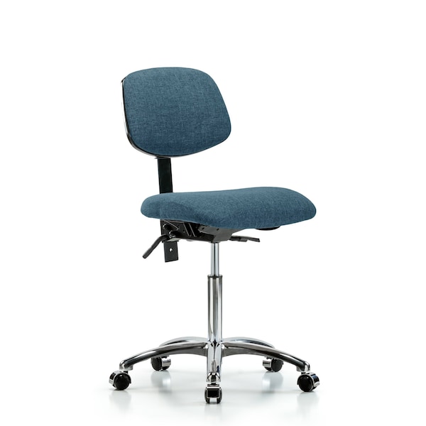 Chair, Fabric, Med Bench, Chr Casters, Blu, No Arms, 22" to 29" Height, Blue