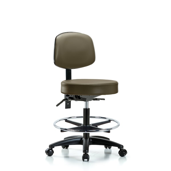 Vinyl Stool, Back, Med Bench, Tilt, Foot Ring, Casters, Royal