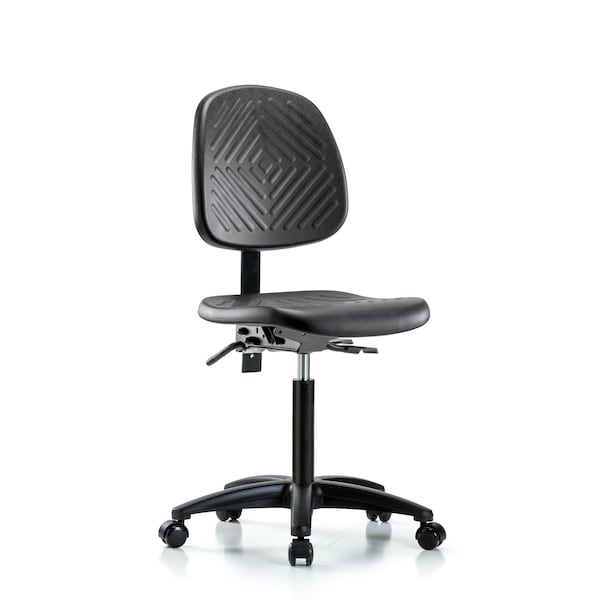 Bench Chair, Poly, Med, Bk, Tilt, Casters, No Arms, 19-1/2" to 27-1/2" Height, Black; Blue