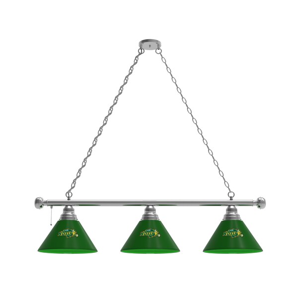 North Dakota State 3 Shade Billiard Light, Green Shades, Chrome Fixture