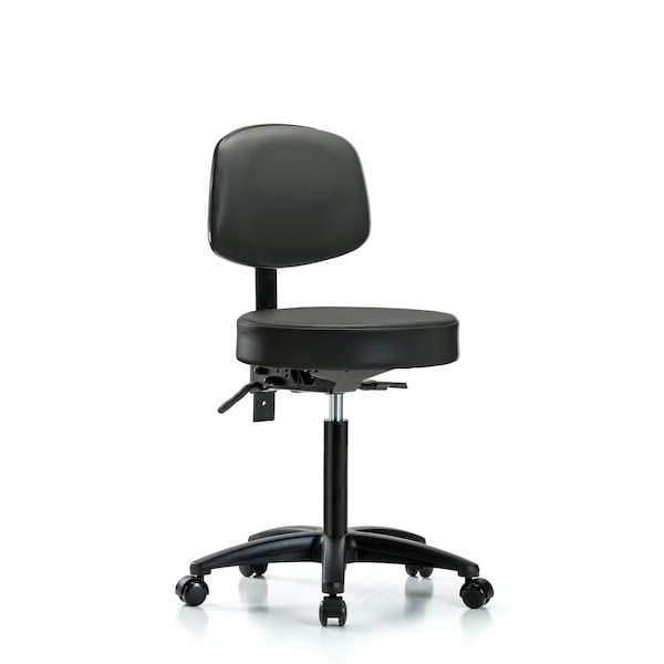 Vinyl Stool, Back, Med Bench, Tilt, Casters, Carbon