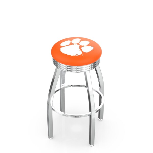 25" Chrome Clemson Swivel Bar Stool, Accent Ring