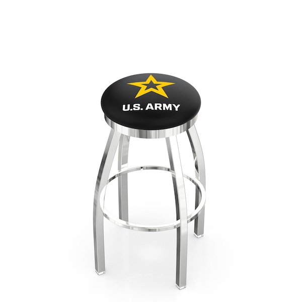 25" Chrome U.S. Army Swivel Bar Stool, Accent Ring