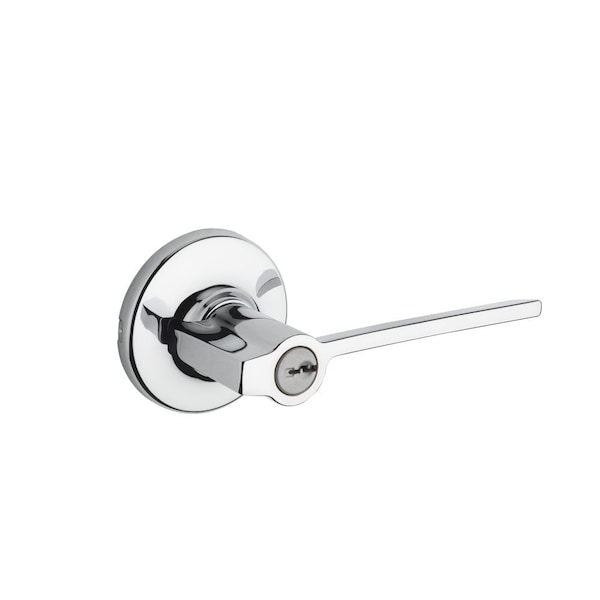 Ladera Lever, Round Rose Entry Door Lock SmartKey, and 6AL Latch, RCS Strike Bright Chrome Finish