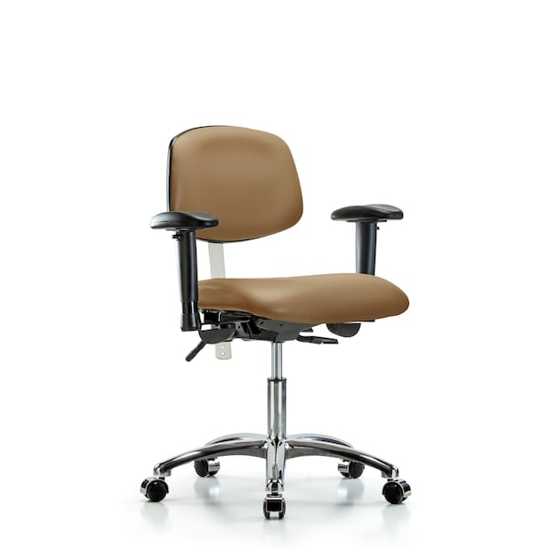 Clean Room Chair Desk Chair, Vin, Chrm, AA, Cast, Taupe, CL100, Adjustable Arms, 18" to 23" Height, Vinyl