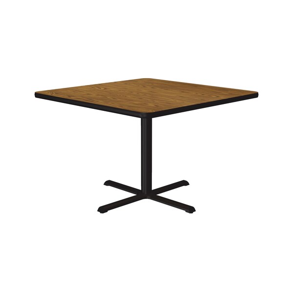 Square Cafe Bistro and Breakroom Pedestal Table, High Pressure Laminate Top, Medium Oak