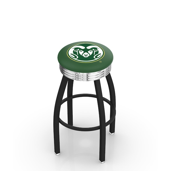 25" Blk Wrinkle Colorado State Swivel Bar Stool, Chrome Ring