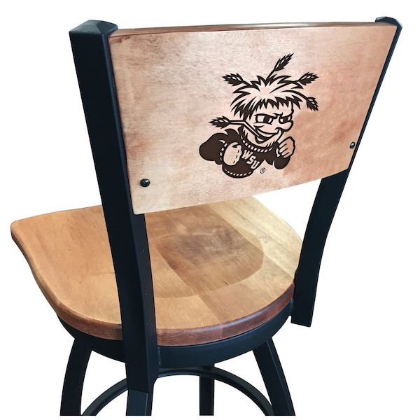 25" Blk Wrinkle Wichita State Swivel Bar Stool, Laser Engraved Back