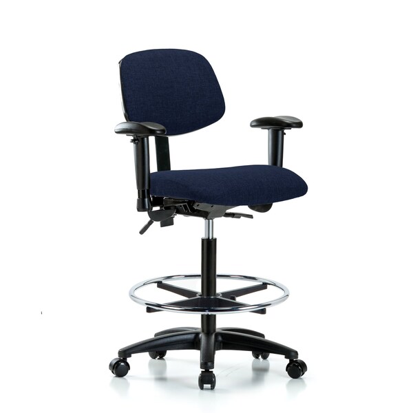 Chair, Fabric, Hi Bench, AA CF Casters, Nav, 6-Way Adjustable, 26" to 35-1/2" Height, Dark Blue