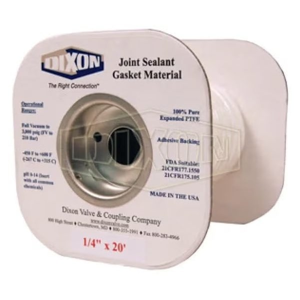 Joint Sealant Gasket, 25 ft L x 3/8 in W, 3000 psi, PTFE, Domestic