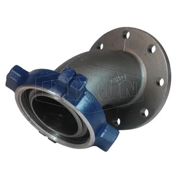1 pc Elbow Adapter with Nut, 4 in Nominal, Flanged x Male Hammer Union End Style, Iron/Steel