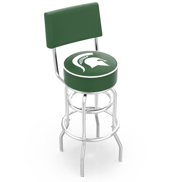 25" Chrome 2-Ring Michigan State Swivel Bar Stool, Back