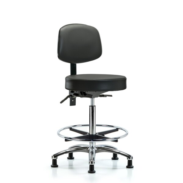 Vinyl Stool, Back, Chrome, High Bench, Tilt, Foot Ring, Glides, Carbon