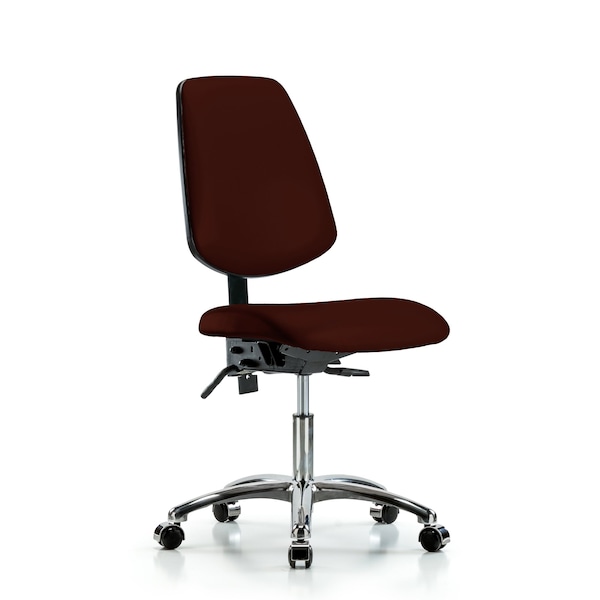 Desk Chair Desk Chair, Vinyl, Med, Bk, Cast, Burg, No Arms, 18" to 23" Height, Vinyl, Burgundy